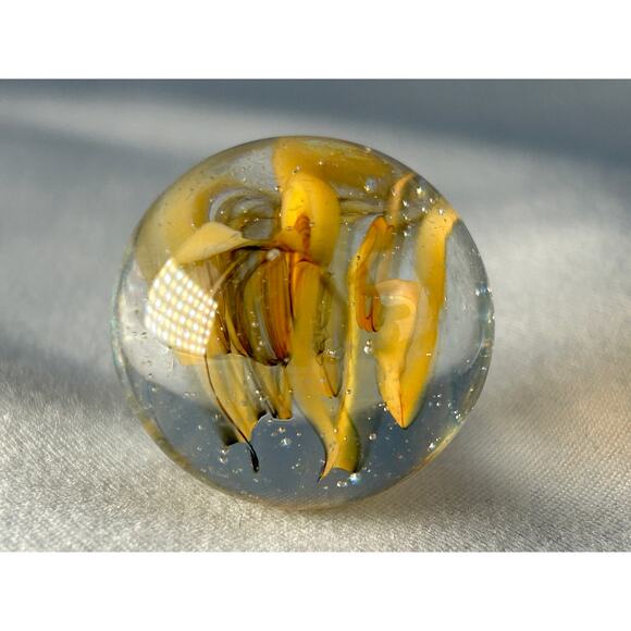 Unbranded Other - Handmade Art Glass Marble Yellow Ribbon Swirl Clear Base 0.95 Inch